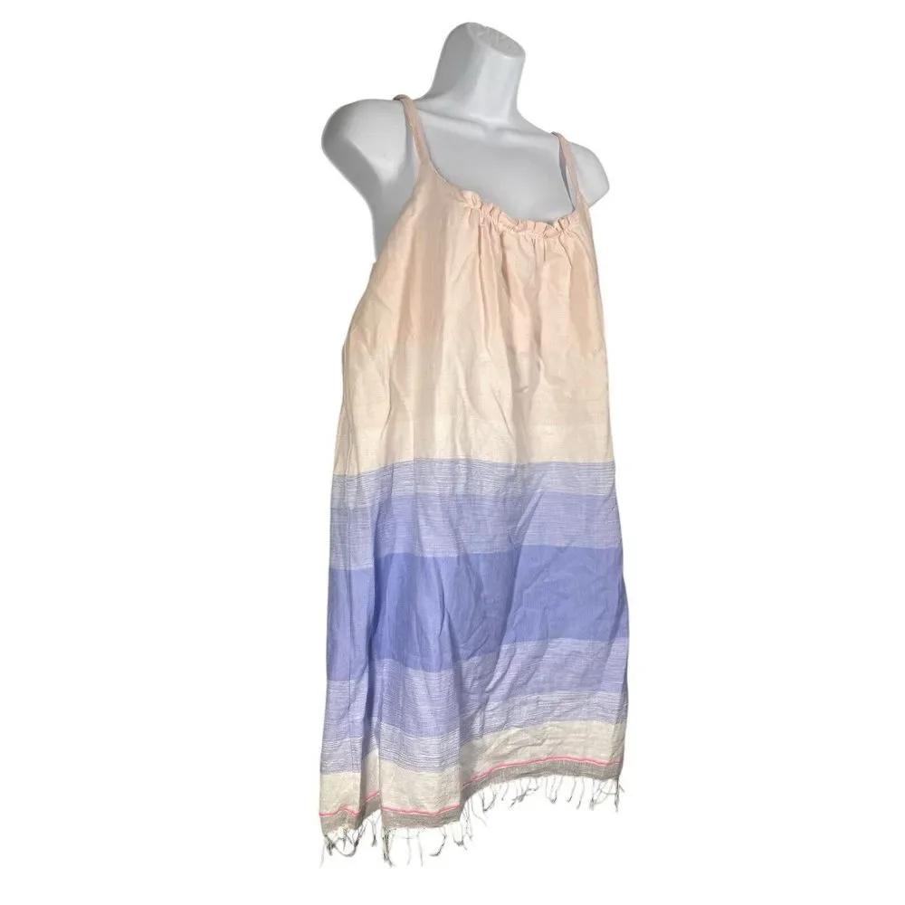 LEMLEM Womens Jelba Fringed Striped Cotton Mini Dress‎ Pastel Pink Size Small